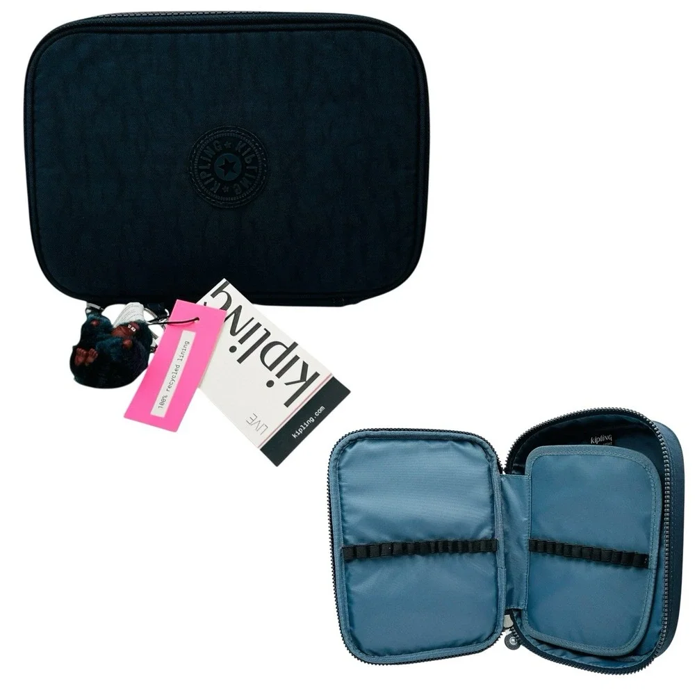 Kipling Zip‎ Around Pencil- Makeup Travel Organizer Pouch Case True Blue Tonal